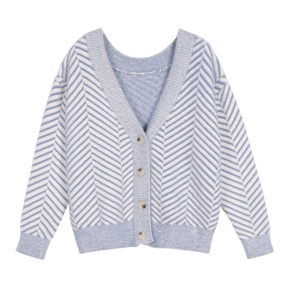 FRNCH Periwinkle Blue Chenille Chevron Print Cardigan - M/L